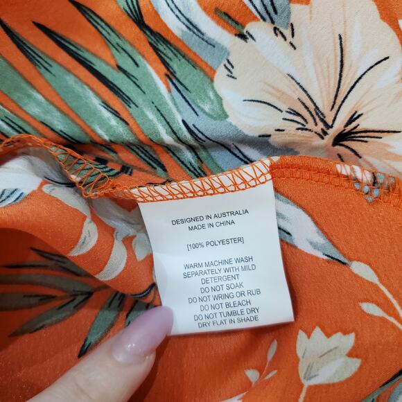 Paper Heart Silky Maxi Dress M Orange Floral Cowl Neck High Slit Garden Party - Picture 15 of 16